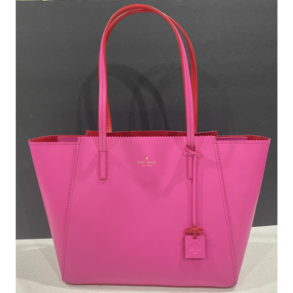 KATE SPADE Large Tote Pink Horizon Saffiano Leather Serrated Edge Pre-Loved - Picture 1 of 15